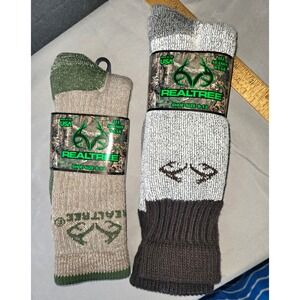 2 Realtree Unisex Hunting Socks Wool Blend Size 9-13 Gray Brown